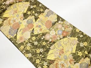 地紙に御所車・小鼓・花々模様織出し袋帯